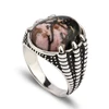 special customized logo available prong setting natural stone engraved ring 925 sterling silver