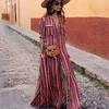 2019 Women's Button Down Dress with Pockets Loose Half Sleeve Stripes Casual Rainbow Maxi Dress
