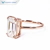 High quality Pure Rose gold double sharp claw prongs 14.5mm *9.5mm colorless white emerald cut moissanite ring