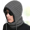 Plus velvet warmer knitted hat scarf set fur Wool Lining Thick Warm Knit beanies Winter Warm bonnet For men