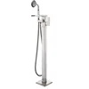 LED Waterfall Floor Mount Bathroom Tub Faucet Free Standing Bathtub Shower Mixer Tap Single Lever with Hand Shower