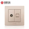 2 Gang 2 way Data Computer and TV Television wall socket Imported PC Material gold