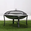 Peaktop - CU295 Outdoor Round Steel Wood Burning Fire Pit table 35-Inch- Black