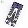 Mens silk print pattern tweed suspenders adjustable elastic convertible clip-on button tab exclusice braces BowTie Set for party