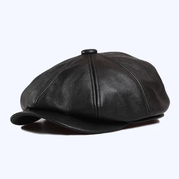 black leather newsboy hat