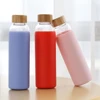 BPA FREE 550Ml Borosilicate Bamboo Lid Glass Water Bottle With Silicone Sleeve