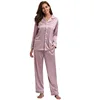 OEM Sexy Ladies Women Silk Satin Pajamas Set Long Sleeve and Button-Down Sleepwear Loungewear