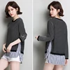Custom high quality ice silk stripe round collar confortable soft knitted jumper nine-ponit sleeve t-shirt sweater for women