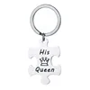 Puzzle Shape Her King His Queen Stainless Steel Couple Keychain