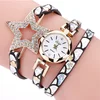 Hot Fashion Women Star Pendant Wrist Watches Ladies Hand Made Braided Bracelet Clock Leather Wrap Watch