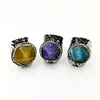 Wholesale crystal agate point wide band rings silver plated paved rhinestone multi color gemstone ring for girl