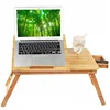 100% Bamboo Laptop Desk, Breakfast Serving Bed Tray, Adjustable & Foldable Laptop table with Flip Top and Drawer