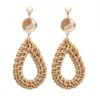 Personality design water drop shape wave rattan pendant earring crystal gold ear stud handmade Korean style daily jewelry