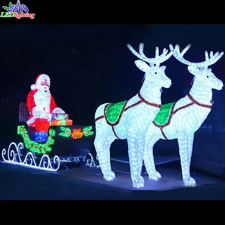Best quality christmas iron frame artificial led sleigh reindeer lights