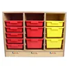 Daycare center kids wooden toy storage cabinet indoor kindergarten wooden classroom furniture sets with plastic drawer