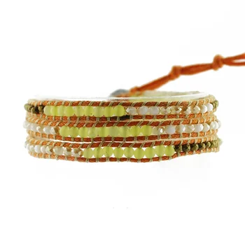 Handmade Fashion Leather Woven Crystal Mixed Stone Beaded Wrap Bracelet Handmade Fashion Leather Woven Crystal Mixed Stone Beaded Wrap Bracelet