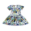 Baby Girls Popular Designs Short Sleeve Cartoon Printing Blue Colors Kids Dresses Kids Wholesale Boutique Clothing