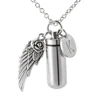 Personalized 26 letter Cremation Jewelry Cylinder for Ashes Urn Necklace Stainless Steel Memorial Angel Wing Urn Pendant