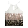 2019 new Leopard Printed Patchwork Shirts Sequin tank top For Women