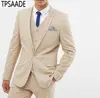 Newest Cool Beige And Fine Notch Lapel Wedding Groom Tuxedos Men Suits Wedding/Prom/Dinner Best Man Blazer Jacket Vest Pants