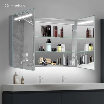 Smart Bathroom Mirror Cabinet With Digital Clock And Bluetooth Lighted ...