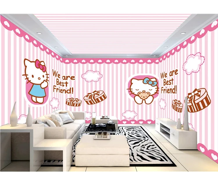 Custom Whole Room Wall Murals Cartoon Design Pink Style Hello Kitty Decoration Wallpapers For Nursery School Kids Bedroom Buy Custom Whole Room Wall