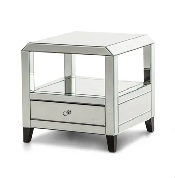 Mirrored Square Chest Glass Sofa End Table Bed Side Table With
