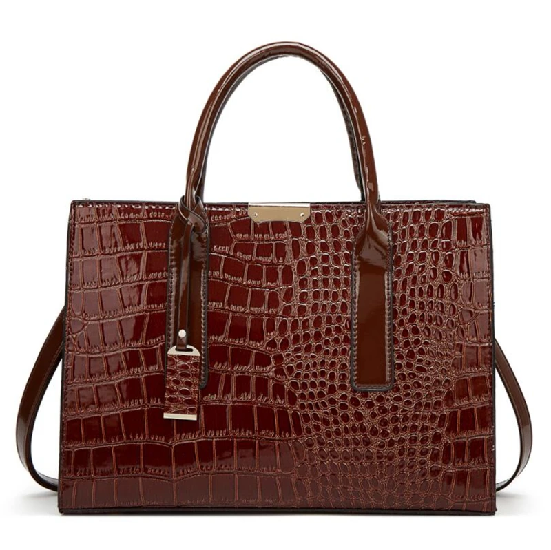 Amazon latest 2019 ladies crocodile pattern design leather bags handbag lady bags women handbags black