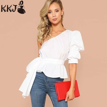 one shoulder puff sleeve top