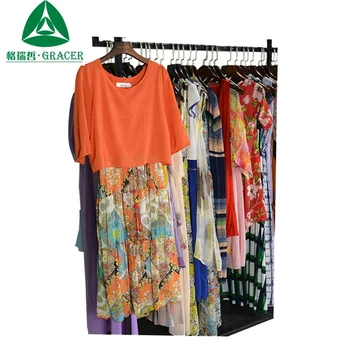 Second Hand Clothing In Dubai Fashion Ruffle Sleeve Printing Used Ladies Silk Dress - Buy ...