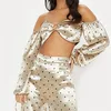 New ladies fashion V-neck cropped tops polka dot satin top