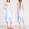 Korean Dresses New Fashion Lady Sleeveless Light Blue Long Frog One Piece Dress Woman