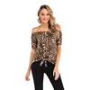 Off Shoulder Tie Knot Leopard Printed Sexy Tops for Women