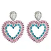 2019 Fashion Luxury Jewelry Pink Blue Rhinestone Acrylic Heart Shape Dangle Drop Earring