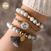 JHTF329 RDT 6PAK European American Bohemian Artificial Tophus Beads Hollow Alloy Flower Charm Bracelets Bangles Anklet Sets