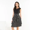 Wholesale Stock Good Quality Polyester Cotton Blend Sleeveless Top Black Polka Dot Dress