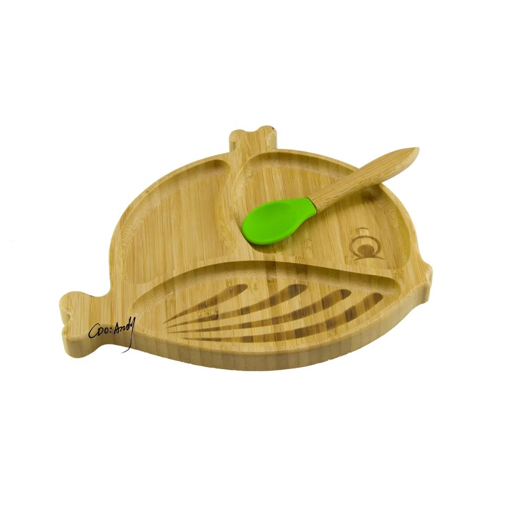 
China Small Children Kids Baby Toddler Eco Friendly Suction Feeding Plate Natural Bamboo 