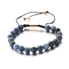 Natural Round Beads Blue Grain Stone Braided Adjustable Jewelry Bracelet