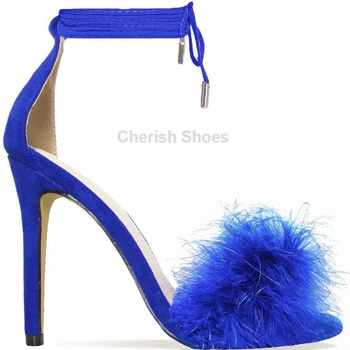 Buy Fluffy Sandals,Ladies Shoes Blue 
