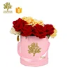 Beautiful Outside Printing Round Shape Flower Packing Box With Ribbon Handle