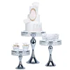 silver gold luxury round cake stand set metal glass for wedding decoration cupcake rack rod hanging crystals bead tier