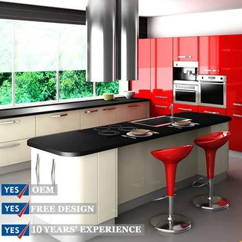 New Model Tempered Glass Red Kitchen Cabinets Door Design Buy