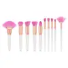 2019 new arrival 10pcs white handle vegan pink hair foundation eyeshadow cosmetic makeup set brush kit