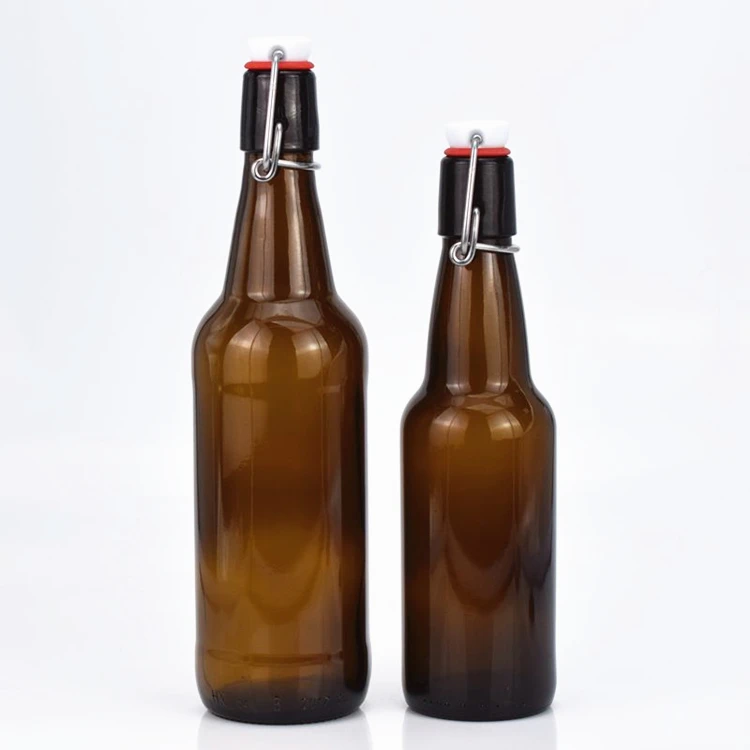 Custom 330ml 500ml Amber Glass Beer Bottle With Swing Top Cap - Buy