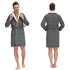 Eco-friendly 100% polyester fleece grey cozy gown fluffy men non hooded kimono robe with sherpa collar