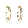 Shining Gold Silver Color 3 Circle Rhinestone Earrings Gold Multilayer Round Crystal Hoop Earrings