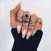 10 Pcs Elephant Midi Rings Sets For Women Antique Color carved Black Stone Feather Crown Ring Boho Ring Jewelry