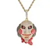 Big Version Statement Chunky Men's Iced Out CZ Stone 69 Saw Doll Head Mask Pendant Mouth Movable Rap Big Enamel Necklace Jewelry