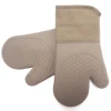 Meita Home Silicone oven mitts and pot holder cotton fill and soft lining easy clean FDA standard for BBQ pair Brown