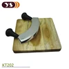 Curved surface wood board and mezzaluna double blade herb chopper with plastic handle